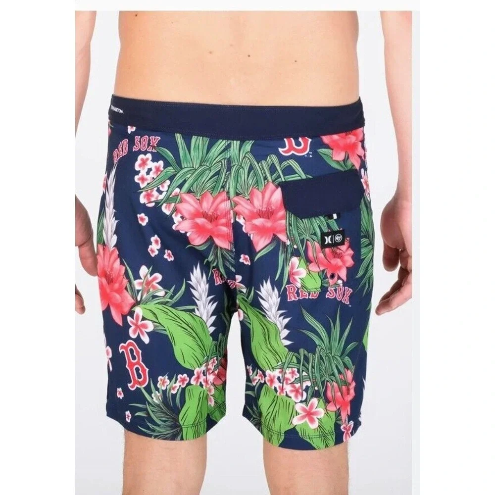 Hurley Swim Trunks MLB BOSTON‎ RED SOXS Mens Sz M 33W BLUE Tropical Board Shorts